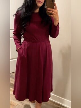 Lands' End Long Sleeve Midi Dress in Wine
